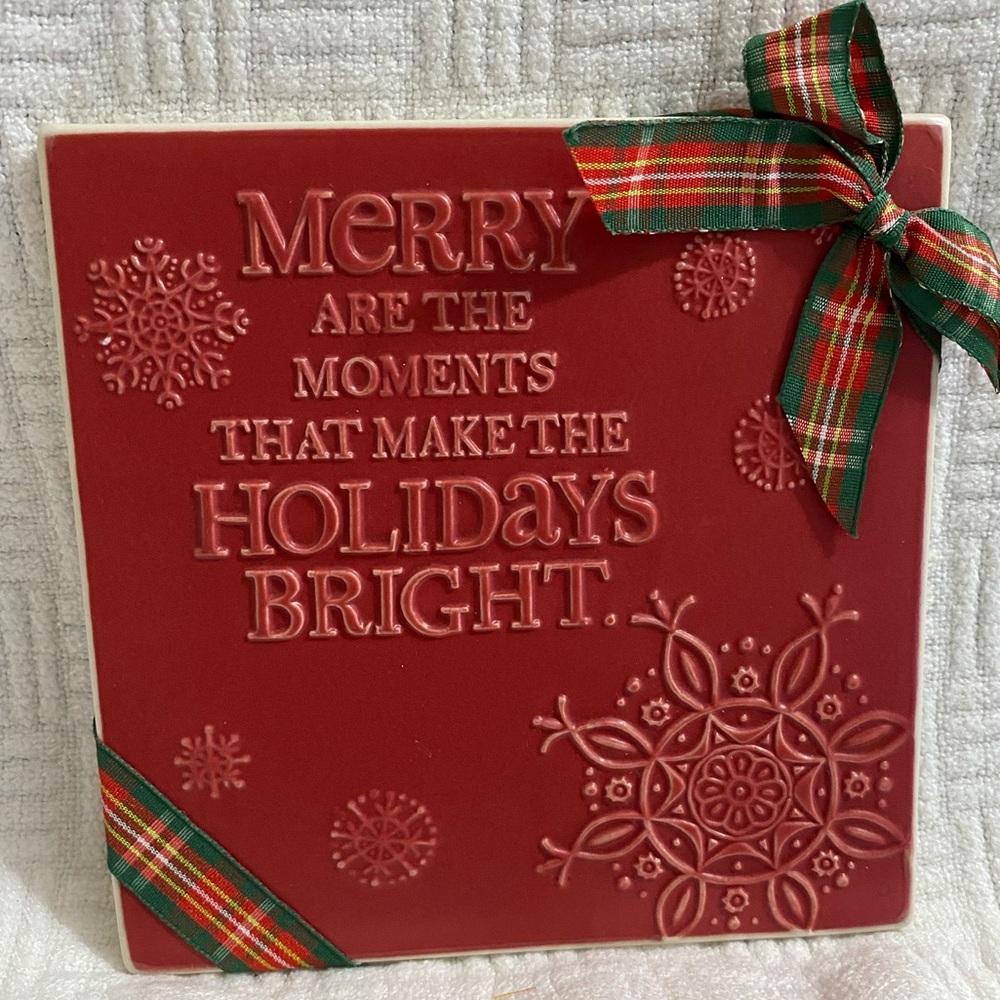Festive Red Holiday Hallmark Trivet with Ribbon